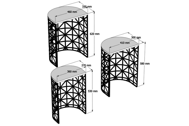 Hovdane Satsbord 46 cm Halvcirkel 3 Bord - Soffbord - Satsbord