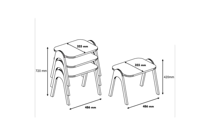 Hovdane Satsbord 49 cm 3 Bord - Vit/Brun - Soffbord - Satsbord