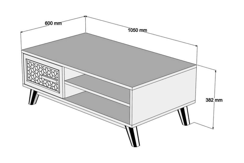 Hovdane Soffbord 105 cm m Förvaring 2 Hyllor+Skåp Diamantmön - Ek/Vit/Brun - Soffbord
