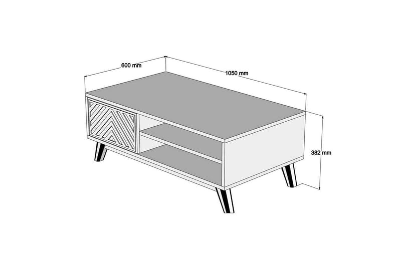 Hovdane Soffbord 105 cm med Förvaring 2 Hyllor Linjer + Skåp - Brun/Gul - Soffbord