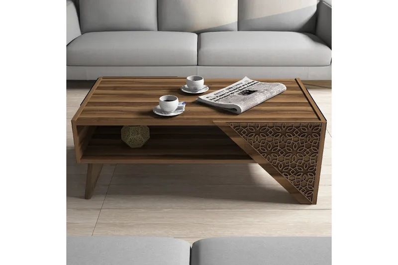 Hovdane Soffbord 105 cm med Förvaring Hylla Blommönster - Brun - Möbler - Bord & matgrupper - Soffbord