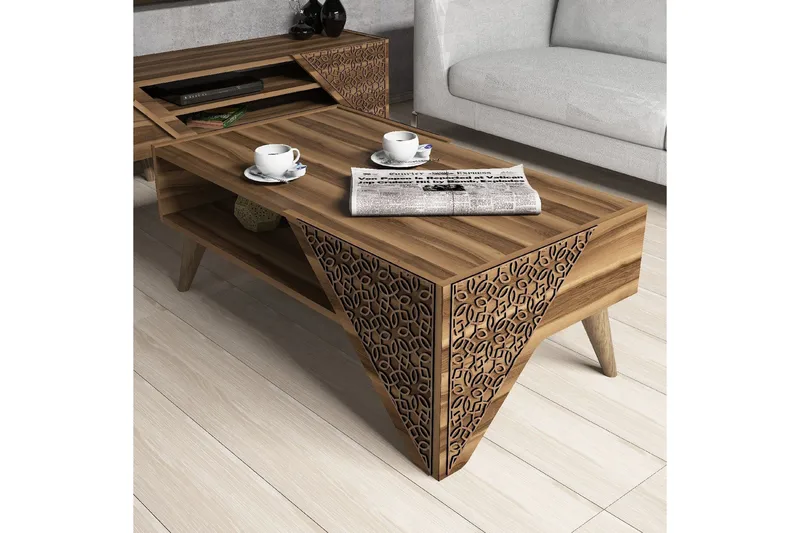 Hovdane Soffbord 105 cm med Förvaring Hylla Blommönster - Brun - Möbler - Bord & matgrupper - Soffbord