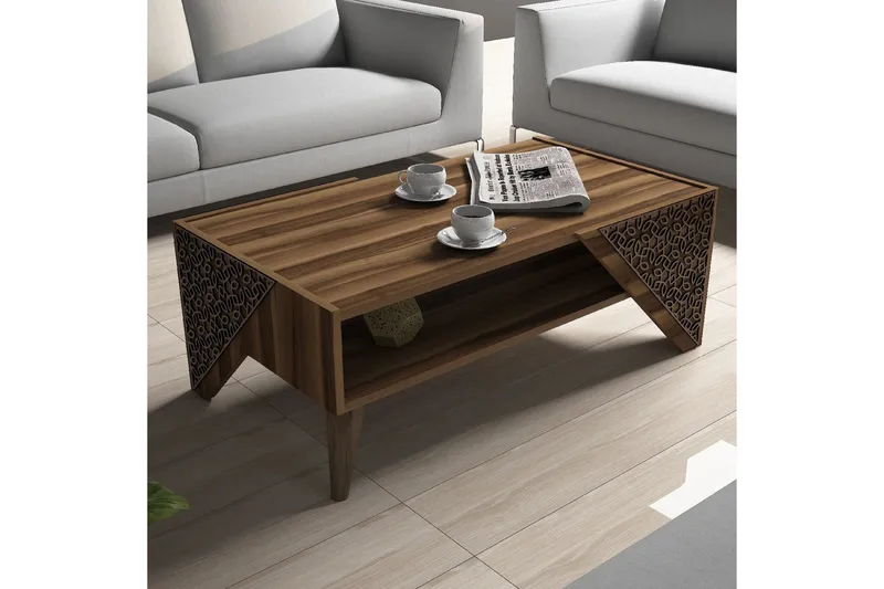 Hovdane Soffbord 105 cm med Förvaring Hylla Blommönster - Brun - Möbler - Bord & matgrupper - Soffbord