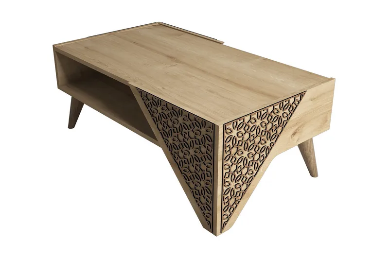 Hovdane Soffbord 105 cm med Förvaring Hylla Blommönster - Ljusbrun - Möbler - Bord & matgrupper - Soffbord