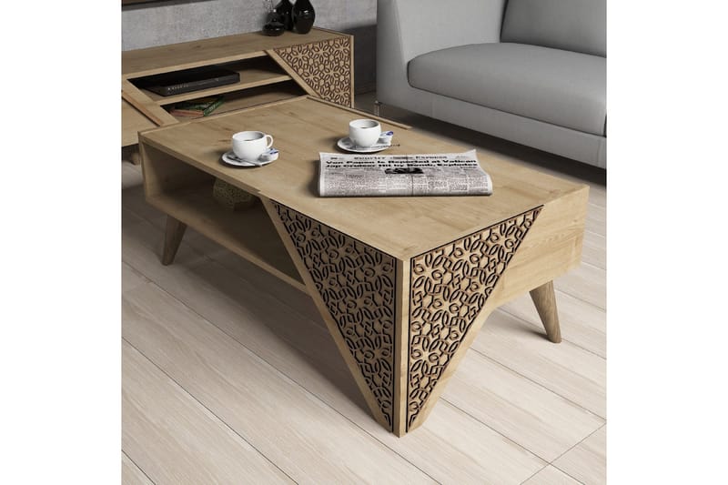 Hovdane Soffbord 105 cm med Förvaring Hylla Blommönster - Ljusbrun - Möbler - Bord & matgrupper - Soffbord