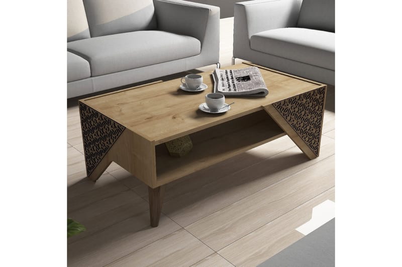 Hovdane Soffbord 105 cm med Förvaring Hylla Blommönster - Ljusbrun - Möbler - Bord & matgrupper - Soffbord