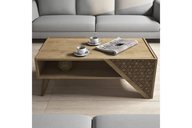 Hovdane Soffbord 105 cm med Förvaring Hylla Blommönster - Ljusbrun - Möbler - Bord & matgrupper - Soffbord