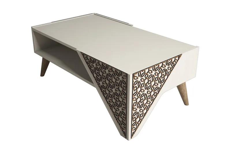 Hovdane Soffbord 105 cm med Förvaring Hylla Blommönster, Vit