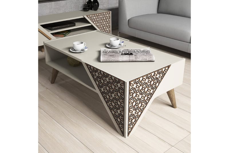 Hovdane Soffbord 105 cm med Förvaring Hylla Blommönster - Vit - Möbler - Bord & matgrupper - Soffbord