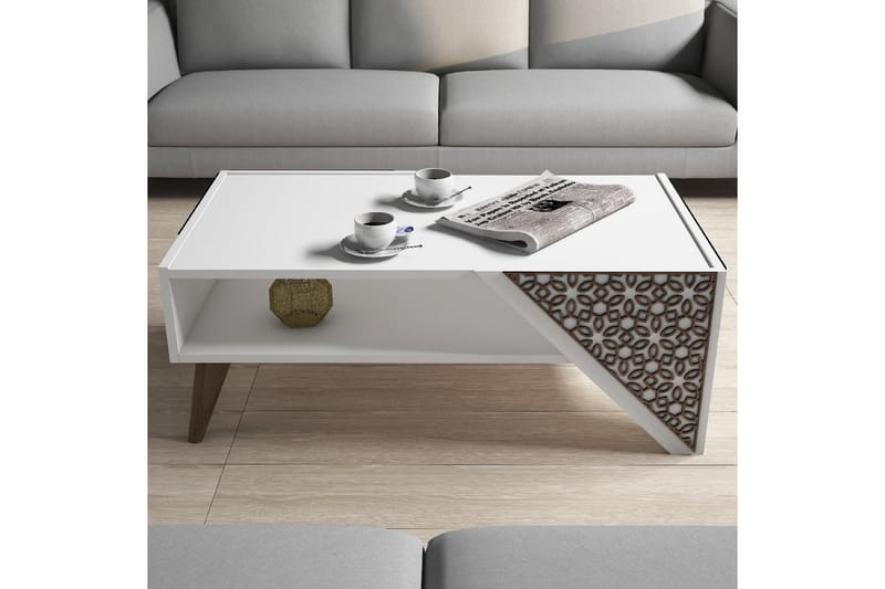 Hovdane Soffbord 105 cm med Förvaring Hylla Blommönster - Vit/Brun - Möbler - Bord & matgrupper - Soffbord