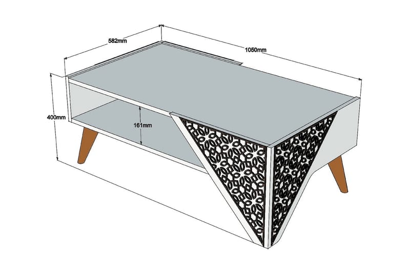 Hovdane Soffbord 105 cm med Förvaring Hylla Blommönster - Vit/Brun - Soffbord