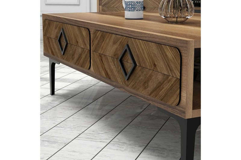 Hovdane Soffbord 105 cm med Förvaring Hylla Fiskbensmönster - Brun - Möbler - Bord & matgrupper - Soffbord