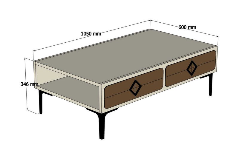 Hovdane Soffbord 105 cm med Förvaring Hylla Fiskbensmönster - Brun/Blå - Soffbord