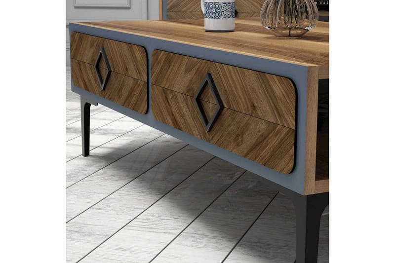 Hovdane Soffbord 105 cm med Förvaring Hylla Fiskbensmönster - Brun/Blå - Möbler - Bord & matgrupper - Soffbord