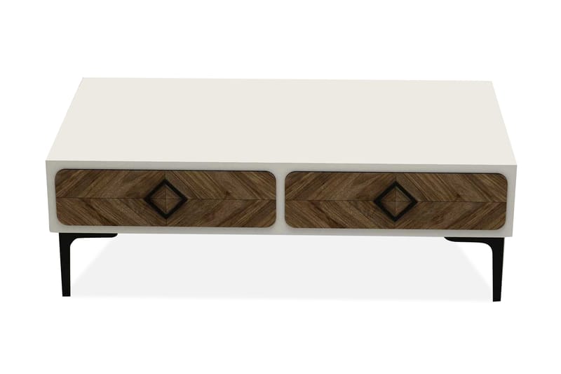 Hovdane Soffbord 105 cm med Förvaring Hylla Fiskbensmönster - Vit/Brun - Möbler - Bord & matgrupper - Soffbord