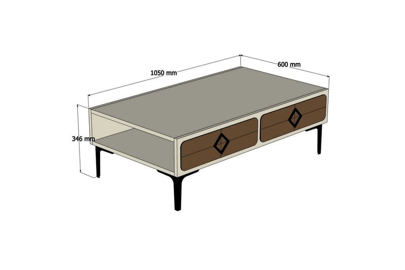 Hovdane Soffbord 105 cm med Förvaring Hylla Fiskbensmönster - Vit/Brun - Soffbord