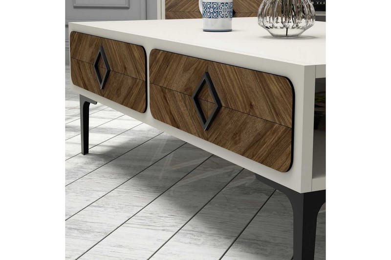 Hovdane Soffbord 105 cm med Förvaring Hylla Fiskbensmönster - Vit/Brun - Möbler - Bord & matgrupper - Soffbord