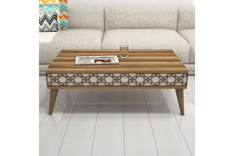 Hovdane Soffbord 105 cm med Förvaring Hylla Kedjemönster - Brun/Mönstrad - Möbler - Bord & matgrupper - Soffbord