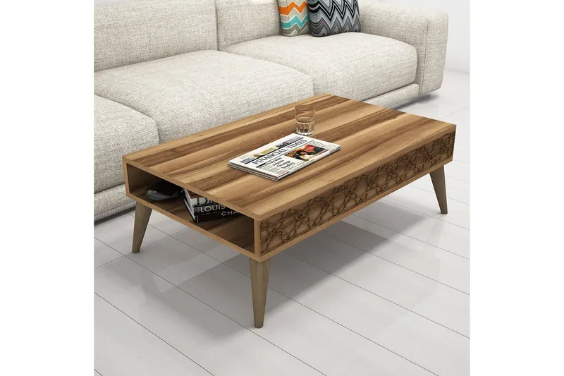 Hovdane Soffbord 105 cm med Förvaring Hylla Kedjemönster - Mörkbrun - Möbler - Bord & matgrupper - Soffbord