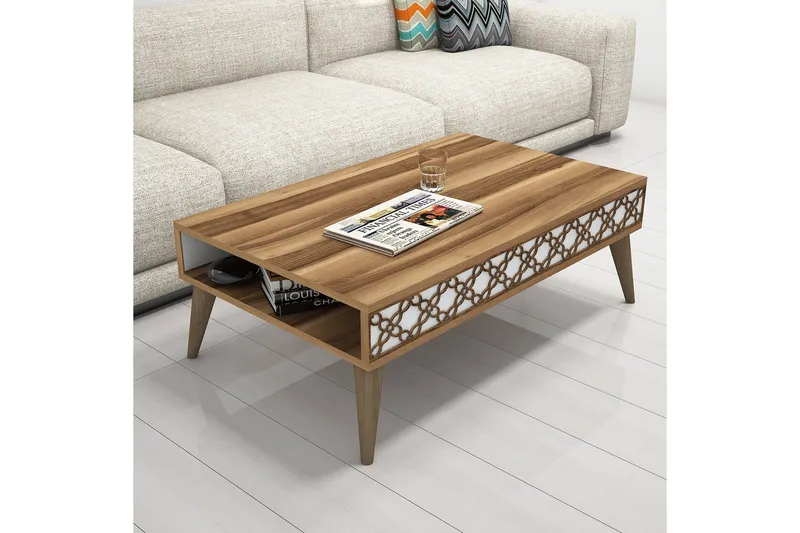 Hovdane Soffbord 105 cm med Förvaring Hylla Kedjemönster - Valnötsbrun/Vit - Möbler - Bord & matgrupper - Soffbord