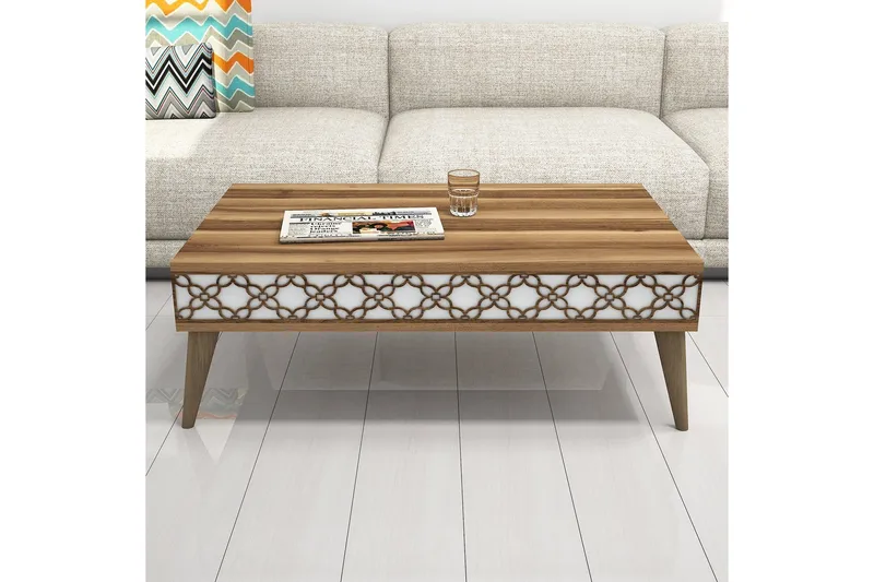 Hovdane Soffbord 105 cm med Förvaring Hylla Kedjemönster - Valnötsbrun/Vit - Möbler - Bord & matgrupper - Soffbord