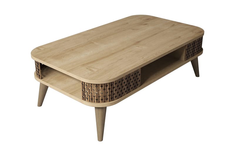 Hovdane Soffbord 105 cm med Förvaring Hylla Runda Hörn - Ljusbrun - Möbler - Bord & matgrupper - Soffbord