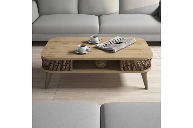 Hovdane Soffbord 105 cm med Förvaring Hylla Runda Hörn - Ljusbrun - Möbler - Bord & matgrupper - Soffbord