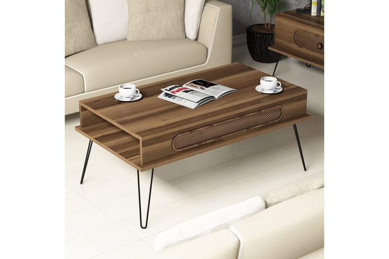 Hovdane Soffbord 105 cm med Förvaring Hylla Triangelmönster - Brun - Möbler - Bord & matgrupper - Soffbord