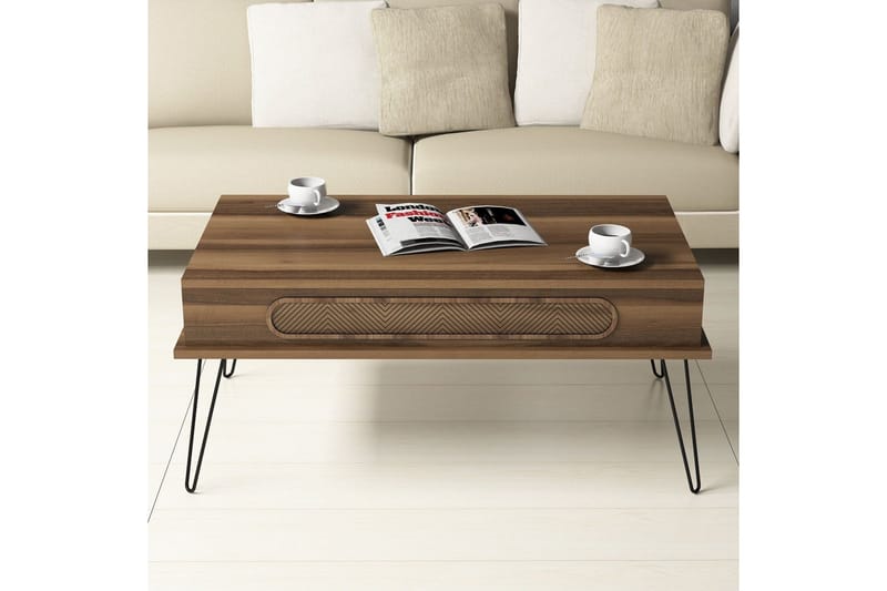 Hovdane Soffbord 105 cm med Förvaring Hylla Triangelmönster - Brun - Möbler - Bord & matgrupper - Soffbord