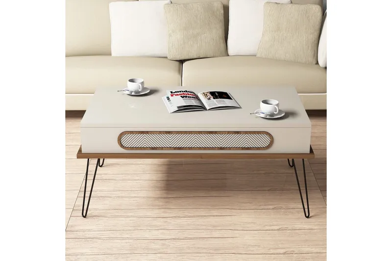 Hovdane Soffbord 105 cm med Förvaring Hylla Triangelmönster - Brun/Vit - Möbler - Bord & matgrupper - Soffbord