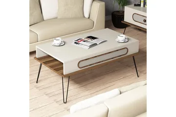 Hovdane Soffbord 105 cm med Förvaring Hylla Triangelmönster - Brun/Vit - Möbler - Bord & matgrupper - Soffbord