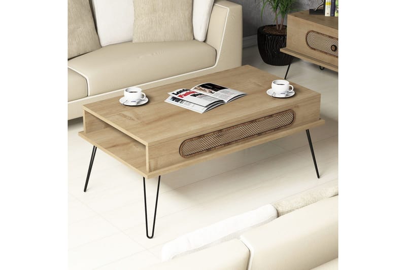 Hovdane Soffbord 105 cm med Förvaring Hylla Triangelmönster - Ljusbrun - Möbler - Bord & matgrupper - Soffbord