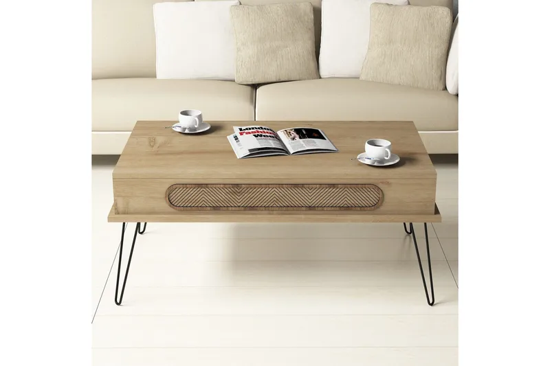 Hovdane Soffbord 105 cm med Förvaring Hylla Triangelmönster - Ljusbrun - Möbler - Bord & matgrupper - Soffbord