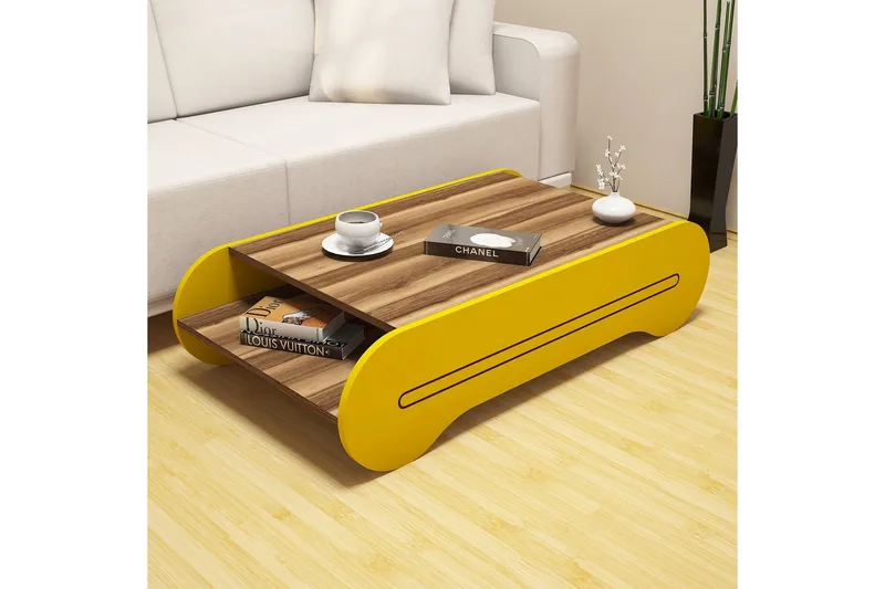 Hovdane Soffbord 120 cm med Förvaring Hylla - Brun/Gul - Möbler - Bord & matgrupper - Soffbord