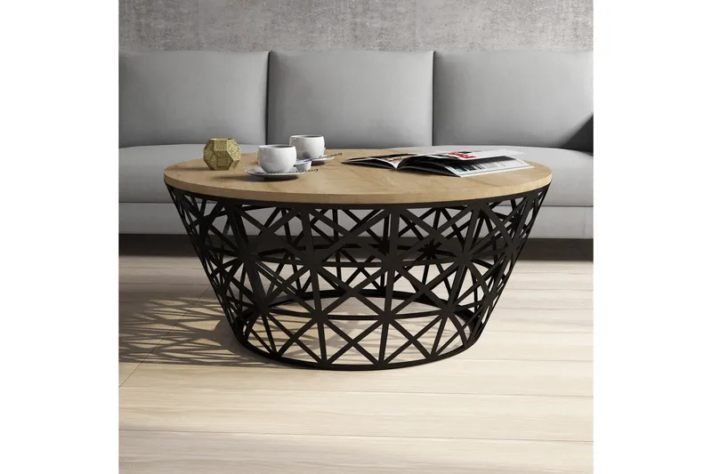 Hovdane Soffbord 90 cm Runt Avsmalnande - Ljusbrun/Svart - Möbler - Bord & matgrupper - Soffbord