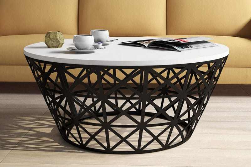 Hovdane Soffbord 90 cm Runt Avsmalnande - Vit/Svart - Möbler - Bord & matgrupper - Soffbord