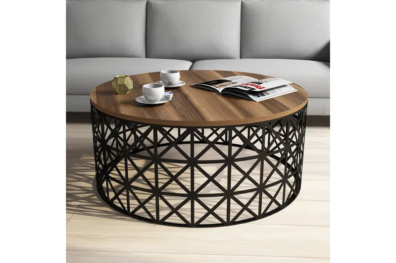 Hovdane Soffbord 90 cm Runt - Valnötsbrun/Svart - Möbler - Bord & matgrupper - Soffbord