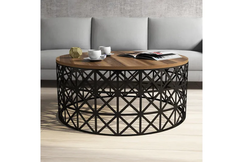 Hovdane Soffbord 90 cm Runt - Valnötsbrun/Svart - Möbler - Bord & matgrupper - Soffbord