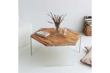 Huven 80 cm Hexagon Soffbord med Glasben i Furu - Natur - Möbler - Bord & matgrupper - Soffbord
