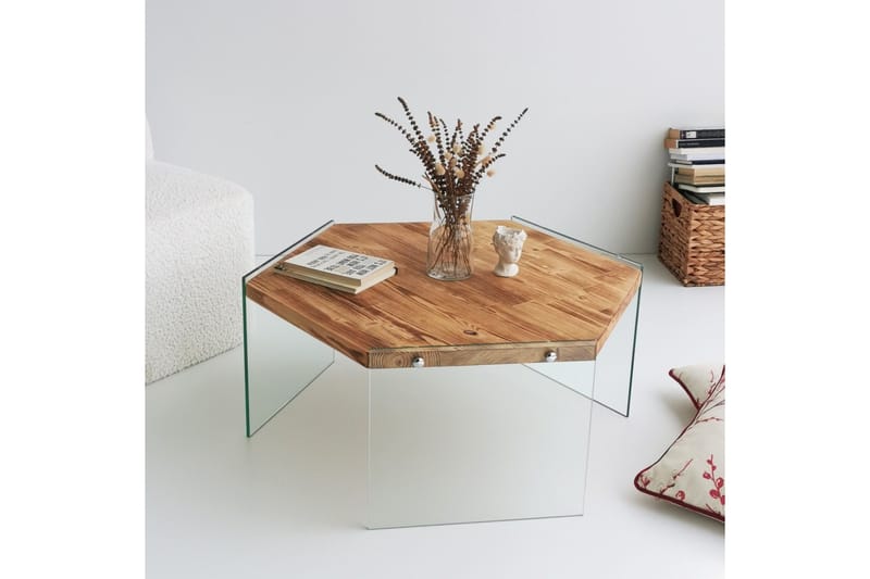 Huven 80 cm Hexagon Soffbord med Glasben i Furu - Natur - Möbler - Bord & matgrupper - Soffbord