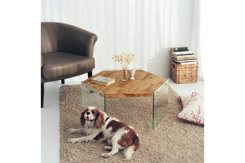 Huven 80 cm Hexagon Soffbord med Glasben i Furu - Natur - Möbler - Bord & matgrupper - Soffbord