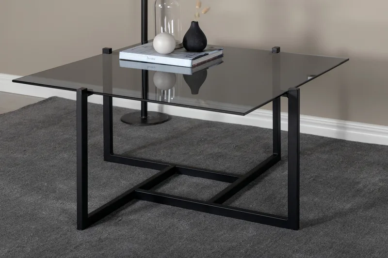 Hybrid Rektangulärt Soffbord 80x80 cm i Glas med Glasskiva - Grå - Möbler - Bord & matgrupper - Soffbord