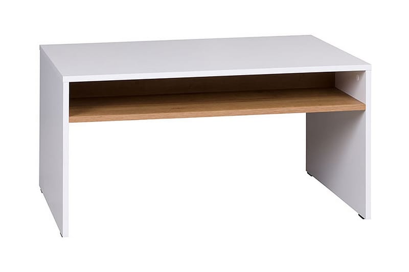 Iwena Soffbord 90 cm med Förvaring Hylla - Vit/Ekfärg - Soffbord