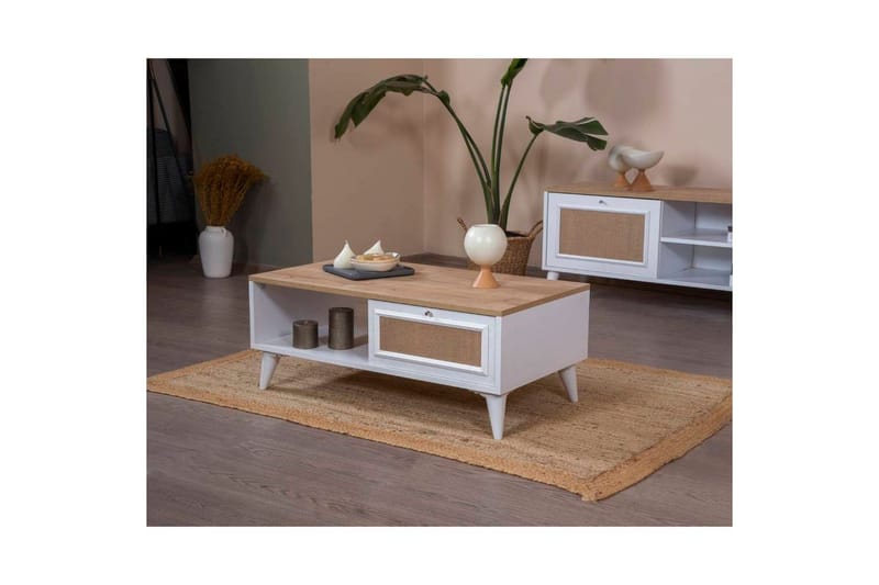 Soffbord Jatinder Vit / Ek - Vit / Ek - Möbler - Bord & matgrupper - Soffbord