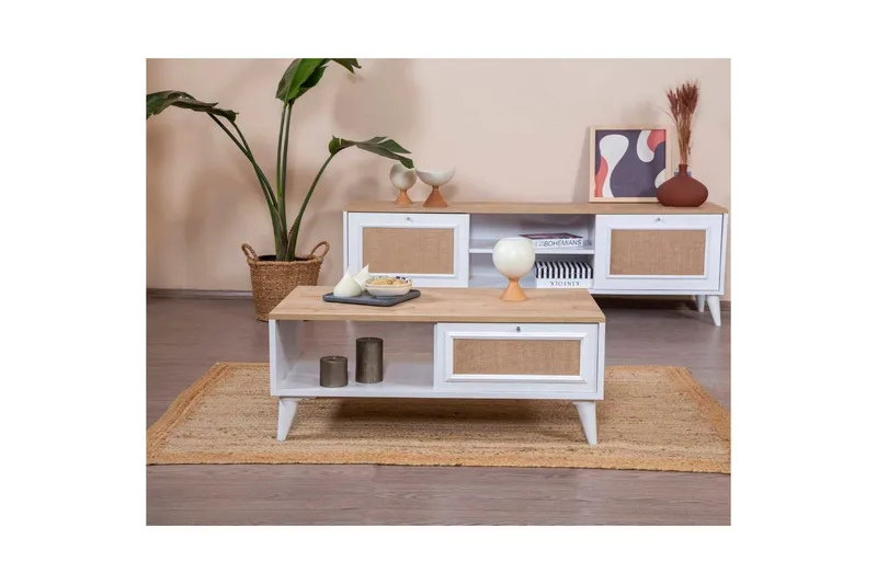 Soffbord Jatinder Vit / Ek - Vit / Ek - Möbler - Bord & matgrupper - Soffbord