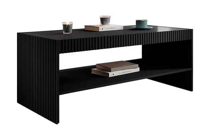 Juniskär ribbad soffbord med hyllförvaring rektangulärt - 120x57x50 Svart, undefined