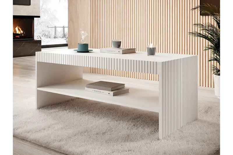 Juniskär ribbad soffbord med hyllförvaring rektangulärt - 120x57x50 Vit - Möbler - Bord & matgrupper - Soffbord