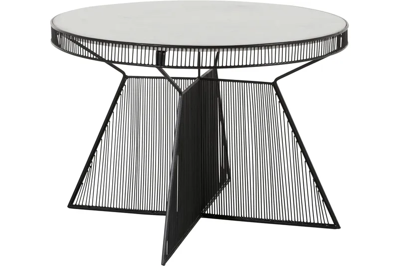 Juntolo 77x77 cm Runt Soffbord i Marmor med Metallunderrede, Vit