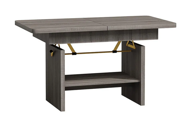 Kanej Soffbord 116 cm Höj- och Sänkbar med Förvaring Hylla, Grå