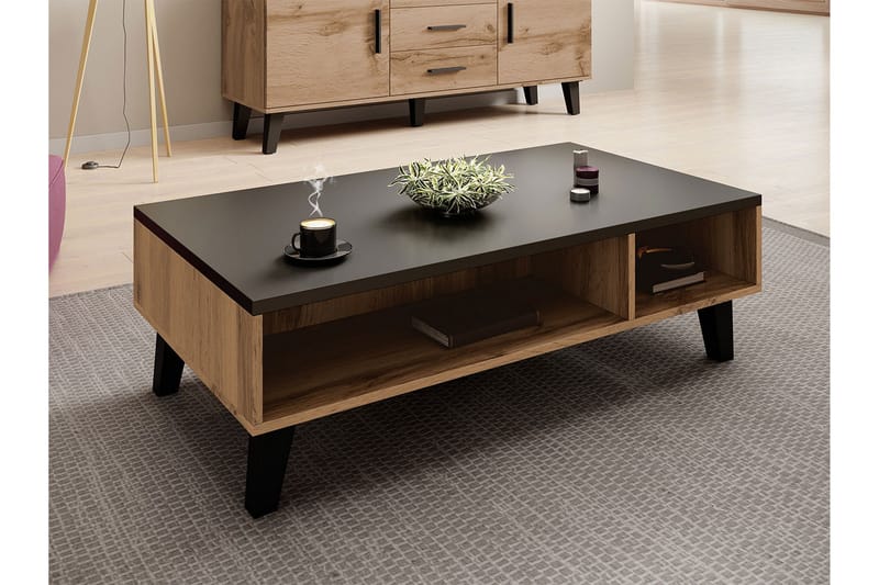Kardos Soffbord 110 cm med Förvaring Hyllor - Natur/Svart - Möbler - Bord & matgrupper - Soffbord